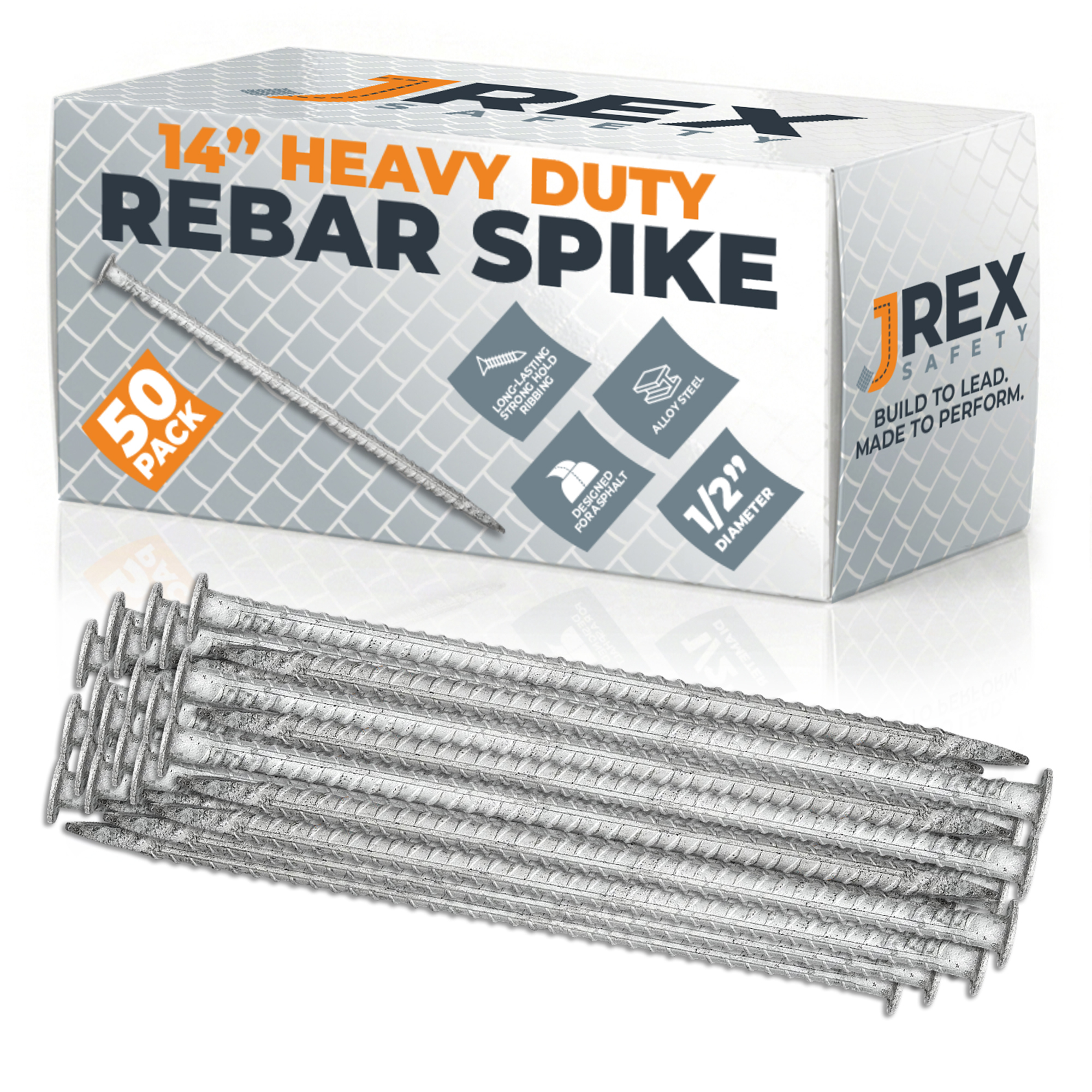 14 Inch Rebar Ground Stakes for Asphalt - 1/2 Inch Diameter - 50 Pack